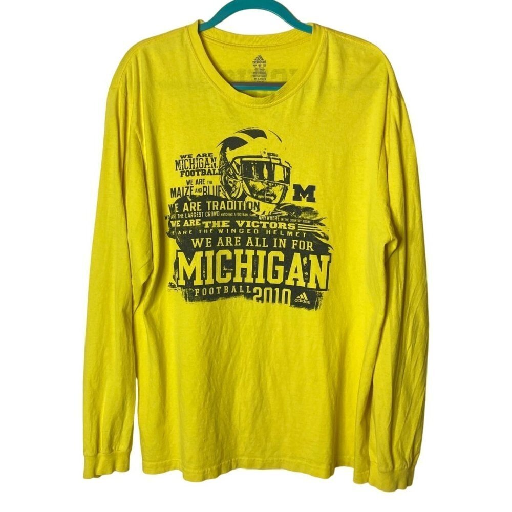 Adidas Michigan‎ Football Yellow Graphic Shirt 2010 2 Sided Sz 2XL Retro READ